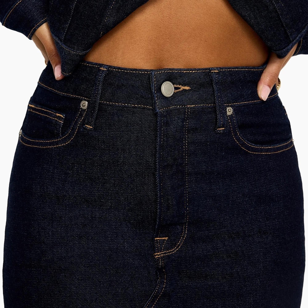 NWT Good American Stretch Denim Midi Skirt Sz 2/26 - Picture 5 of 13